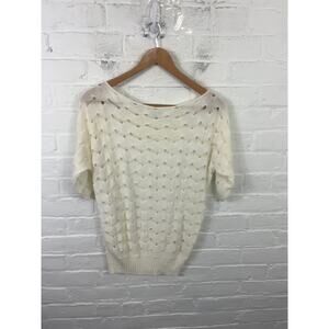 Bebe Women's Boatneck Open Knit Pullover Sweater Long Sleeve Off-White Size S